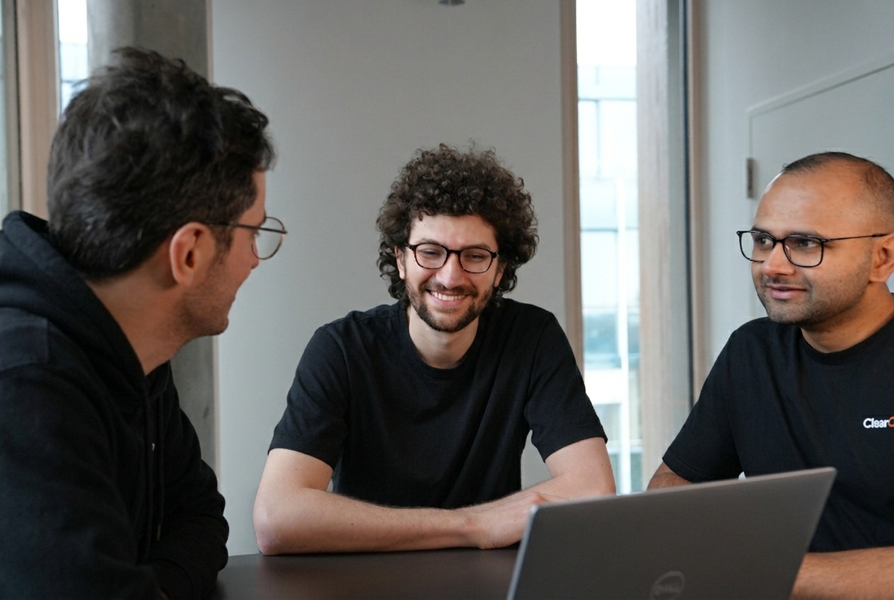 ClearOps colleagues discussing product ideas
